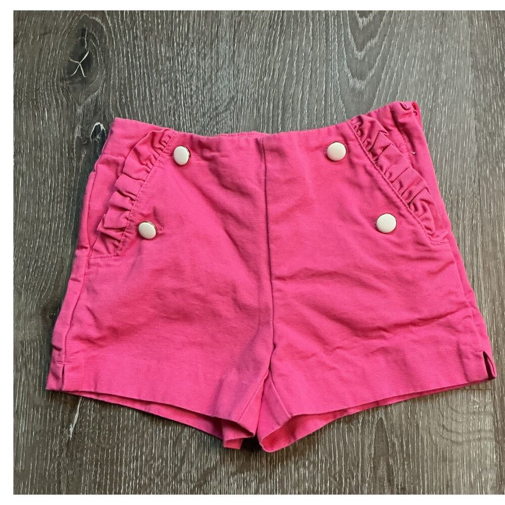 Janie and Jack Pink Brushed Twill Ruffle Pocket Sail Button Flat Front Shorts 2T